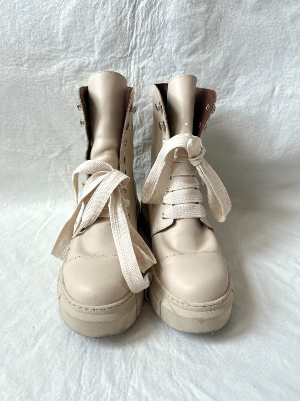 Alohas boots combat Can Can cream beige leather lace up platform lug 38 7 7.5. - Picture 2 of 14